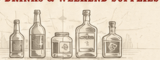 Vintage bottle shelf illustration for liquor, beer, mixers, and weekend supplies